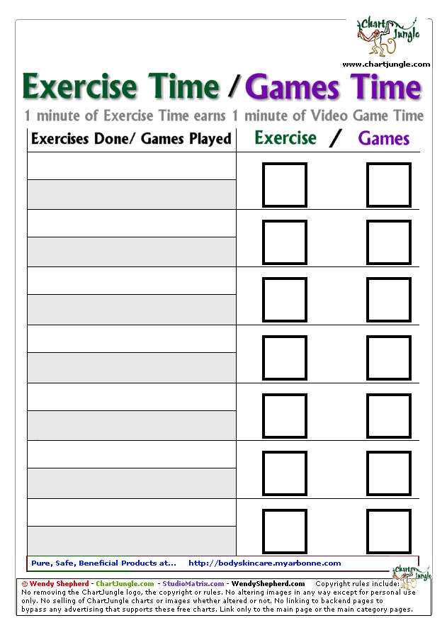 Free Printable Exercise Chart For Kids