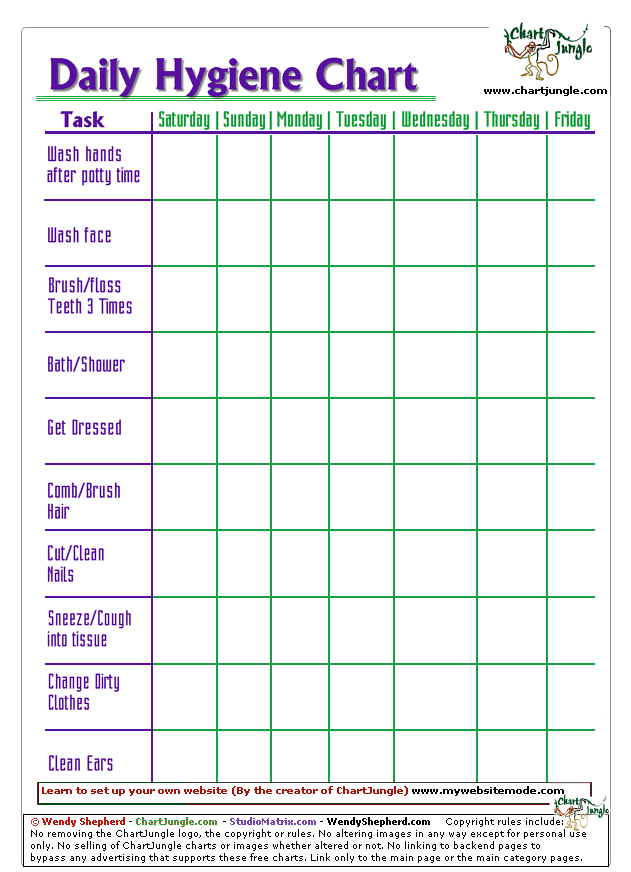 Printable Daily Personal Hygiene Checklist