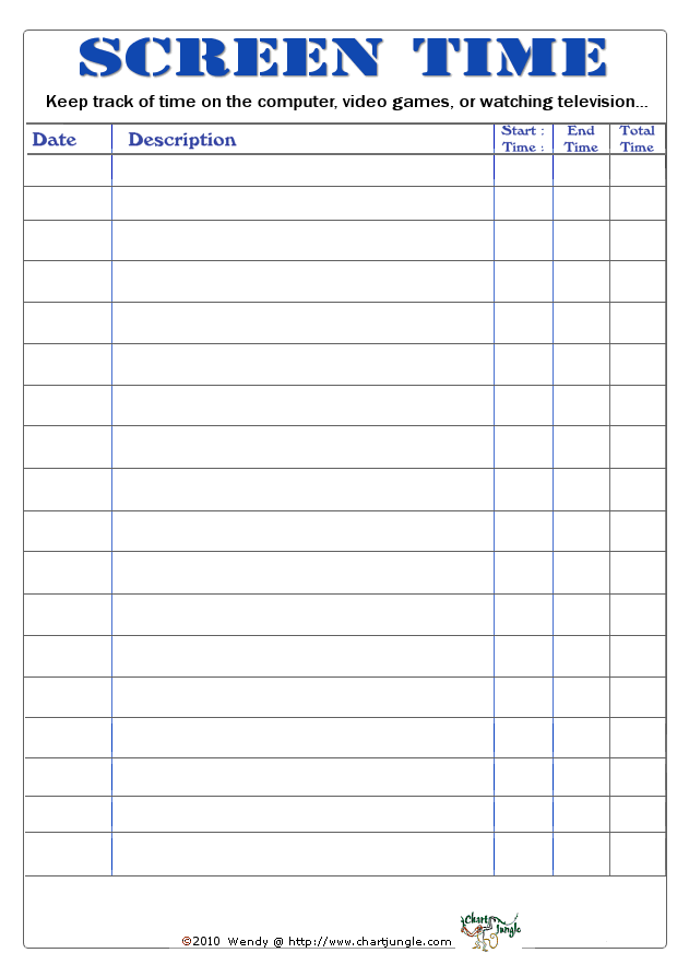Free Printable Earning Screen Time Chart Printable Word Searches